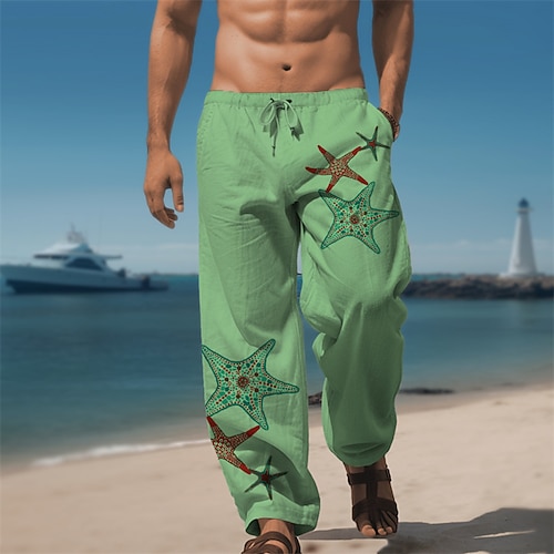 Herren Seestern Freizeithose Hosen Hose Baggy-Hosen Mittlere Taille Vintage Outdoor Streetwear Alltagskleidung Elastisches Kordelzugdesign Herbst Winter Blau Grün Khaki Image