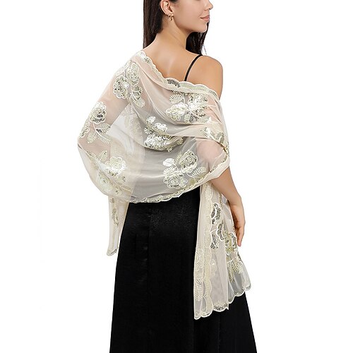 Schals Wickeltücher für Frauen Wraps für Hochzeitsgäste Elegant damas Ärmellos Polyester Hochzeit Schals Mit Paillette Für Hochzeit Sommer Image