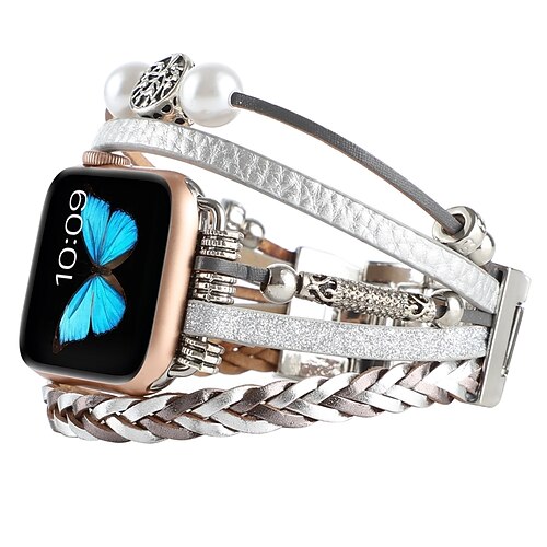 Schmuck Armband Kompatibel mit Apple Watch Armband 38mm 40mm 41mm 42mm 44mm 45mm 49mm Luxus PU - Leder Ersatzarmband für iwatch Series Ultra 8 7 6 5 4 3 2 1 SE Image