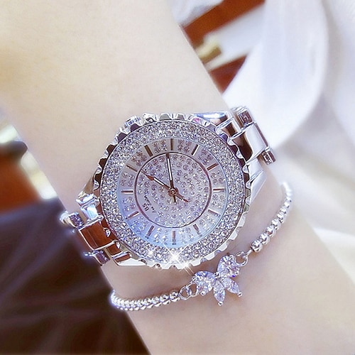 Armbanduhr Quarzuhren für Damen Analog Quarz Glitzer Modisch Luxus Bling Strass Armband Edelstahl Edelstahl Mode Geburtstag
