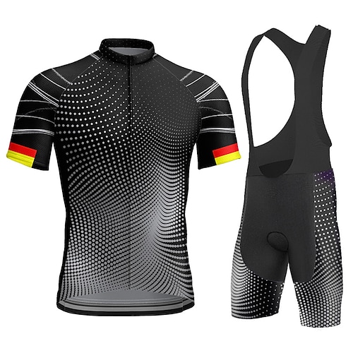 Herren Radtrikot mit Trägershorts Kurzarm Mountainbike MTB Straßenradsport Sommer Blau Schwarz Purpur Geometrisch Fahhrad 3D-Polster Schnelltrocknend Rückentasche Feuchtigkeitsableitend Atmungsaktiv Image