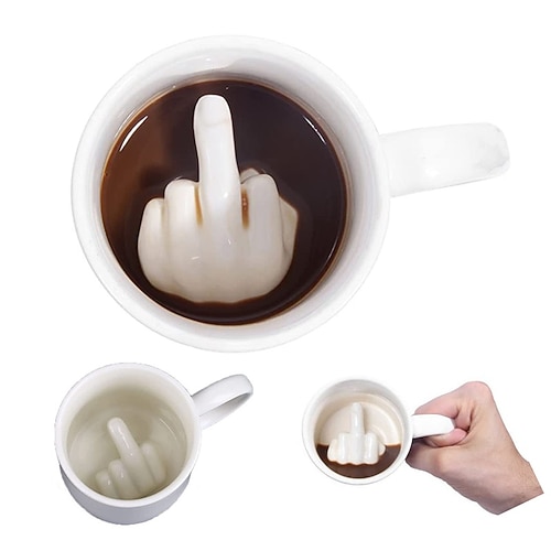 Keramische Mittelfinger-KaffeetasseMittelfinger-Kaffeetasse mit 3D lustigem Mittelfinger innen für den besten Aprilscherz Valentinstag Geburtstagsgeschenk Weihnachtsgeschenk Image