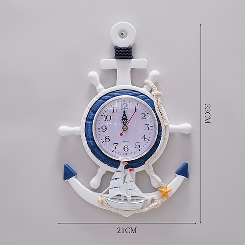 Blauer und weißer Ruder-Steuermann-Anker im mediterranen Stil, personalisierte Wanduhr, elektronische Uhr, Dekoration, Navigationsuhr, Büro, Zuhause, Ozean-Thema, Wandbehang Image