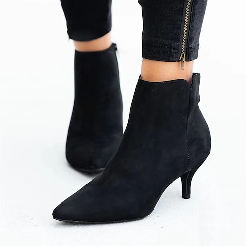 Schwarze Damenstiefeletten aus Wildlederimitat mit spitzer Spitze und kleinem Absatz – elegante Freizeit- und Abendschuhe fürs Büro und besondere Anlässe