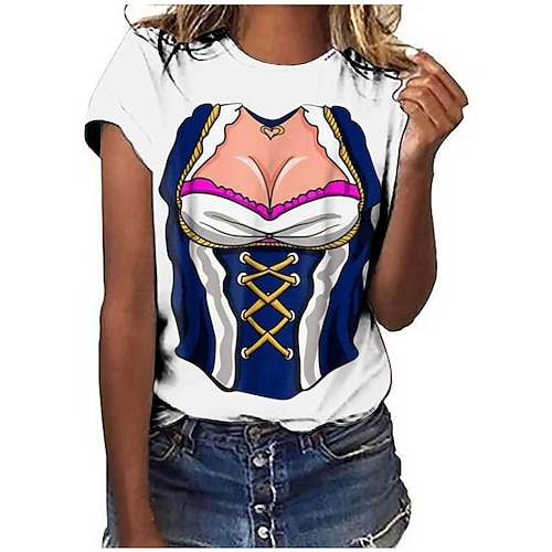 T-Shirt Anime 3D Bayerisch Streetstyle T-Shirt Ärmel Grafik für Damen Erwachsene 3D-Druck für Oktoberfestbier Maskerade Alltagstauglich Image