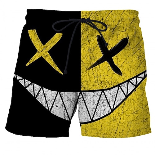 Herren Farbblock Grafikdrucke Lächelndes Gesicht Badeshorts Boardshorts Badehosen Mittlere Taille Mode Streetwear Lässig Outdoor Täglich Ferien Tasche Kordelzug Elastischer Bund Designer Bekleidung Image