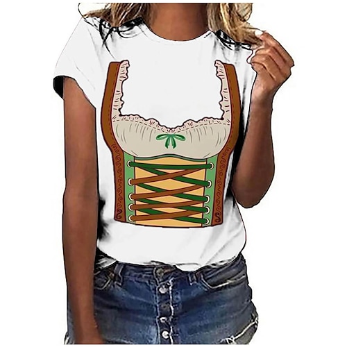 Anime 3D T-Shirt Ärmel T-Shirt Oktoberfestbier Bayerisch Grafik für Damen Erwachsene 3D-Druck für Oktoberfestbier Maskerade Alltagstauglich Image