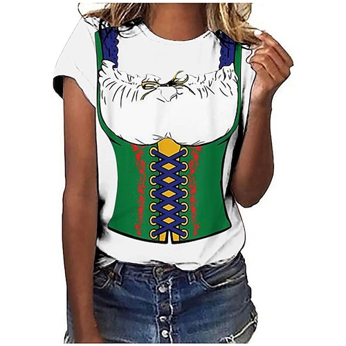 T-Shirt Anime 3D Bayerisch Streetstyle T-Shirt Ärmel Grafik für Damen Erwachsene 3D-Druck für Oktoberfestbier Maskerade Alltagstauglich Image