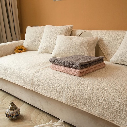 Lamm-Samt-Sofa-Schonbezug, Sofa-Sitzbezug, Schnittsofabezüge, Möbelschutz, Anti-Rutsch-Couchbezüge für Hunde, Katzen, Kinder (stückweise verkauft/nicht alle Sets) Image