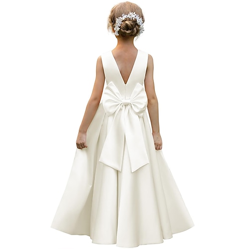 kinderkleidung Mädchen Blumenmädchen Kleid Party Kleid Feste Farbe Ärmellos Hochzeit Jahrestag Party Modisch bezaubernd Täglich Polyester Sommer Frühling 2-12 Jahre Beige Image