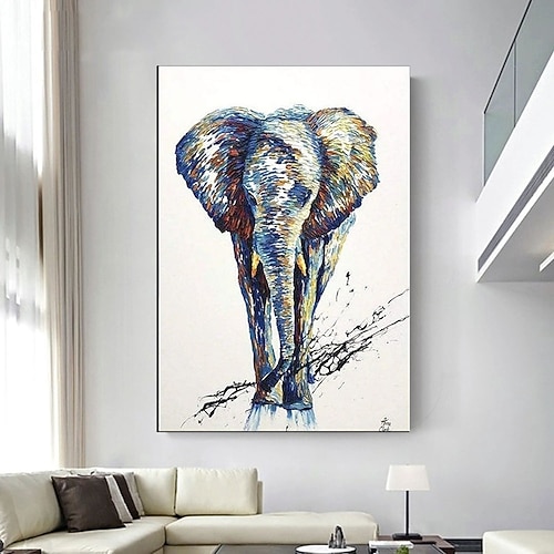 Handgefertigtes, handgemaltes Ölgemälde, moderne abstrakte Tiermalerei, Tier-Leinwandgemälde, Elefanten-Wandkunst, Elefanten-Kunstwerk, Vorläufer, gerollte Leinwand, kein Rahmen, ungedehnt Image