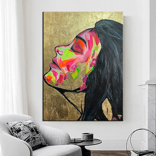 Großes, handgemaltes Schwarz-Gold-Gemälde, Acrylfoliengemälde auf Leinwand, Wandkunst, abstrakte Kunst, abstraktes Gemälde, Goldfirgurengemälde, schwarzes Gemälde, Heimdekoration, fertig zum Aufhängen Image