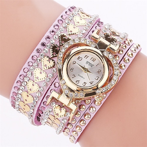 Damen Quarz uhr Armbanduhr Luxus Modisch Strass Digitales Zifferblatt Chronograph Weltzeit Dekoration Echtes Leder Beobachten Image