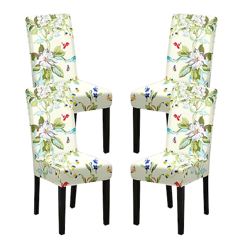 Stretch-Spandex-Esszimmerstuhlbezug Stuhlhussen, 4-teiliges Set, geometrisch bedruckter Stretch-Stuhlschutzbezug, Sitzbezug mit Gummiband für Esszimmer, Hochzeit, Zeremonie, Bankett, Heimdekoration Image