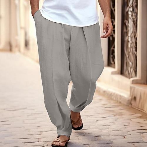 Herren Hose Hosen Sommerhosen Karottenhose mit schmal zulaufendem Schnitt Strandhose Vordertasche Falten Glatt Komfort Atmungsaktiv Casual Täglich Festtage Modisch Basic Schwarz Weiß
