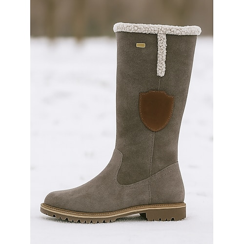 Kniehohe Stiefel aus Wildleder für Damen mit Fleecefutter - braune Winterstiefel für Outdoor-Aktivitäten Image