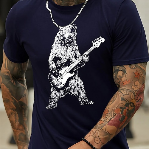 Herren Grafik T-Shirt Rockbär spielt Bassgitarre - Kurzarm Lustiges Tier Musikliebhaber T-Shirt Image