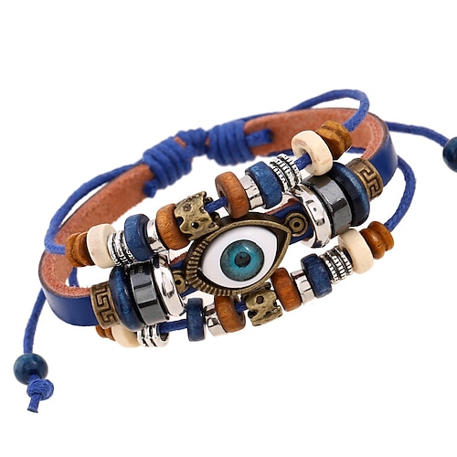 Herren Damen Lederarmbänder loom-Armband Layer-Look Böses Auge Modisch Einfach Leder Armband Schmuck Schwarz / Weiß / Blau Für Täglich Festtage Festival Image