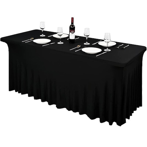 Spandex-Tischdecke, weiße Outdoor-Tischdecke, 1,8 m, 1,2 m, 2,4 m, dehnbare schwarze Frühlingstischdecke, rechteckig für Terrasse, Picknick, Hochzeit, Essen, Ostern, Küche Image