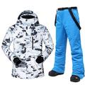 MUTUSNOW Herren Skijacke mit Trägerhose Skianzüge Außen Winter warm halten Wasserdicht Windundurchlässig Atmungsaktiv Abnehmbare Kapuze Schneeanzug Sportkleidung für Skifahren Snowboarden Wintersport