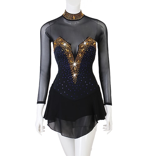 Tanz Salsa Latein Tanzkleid Strass Damen Performance Training Langarm High Spandex Tüll Image