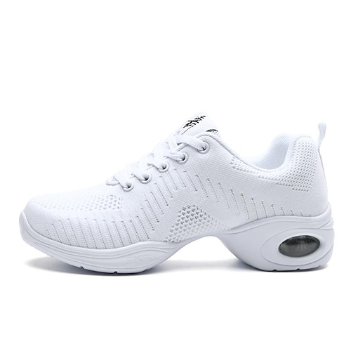 Schwarze Strick-Tanz-Sneaker für Damen – atmungsaktive Mesh-Jazzschuhe zum Schnüren mit Luftpolstersohle für Fitness, Hip-Hop und lateinamerikanischen Tanz Image