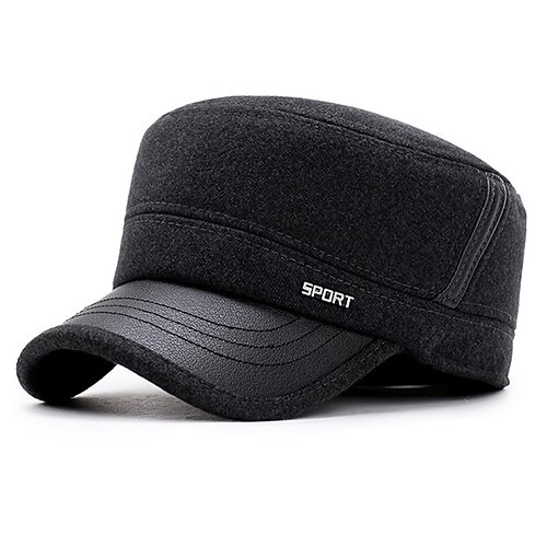 Herren Schiebermütze Cap Basecap Wintermützen Militärmütze Kadettenhut Schwarz Kaffee Baumwolle Reise Outdoor Urlaub Glatt Windundurchlässig Warm Image