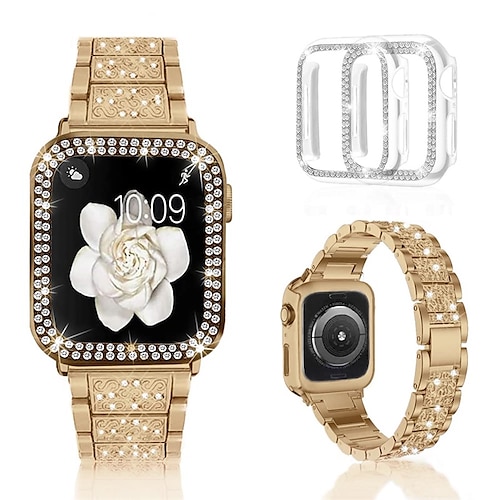 [12Paket] Schmuck Armband Kompatibel mit Apple Watch Armband 38mm 40mm 41mm 42mm 44mm 45mm 49mm mit Fall Bling-Diamant Strass Ersatzarmband für iwatch Series Ultra 8 7 6 5 4 3 2 1 SE Image
