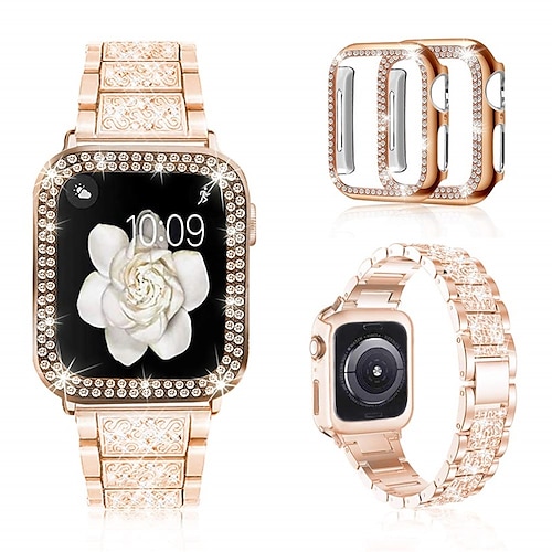 [12Paket] Schmuck Armband Kompatibel mit Apple Watch Armband 38mm 40mm 41mm 42mm 44mm 45mm 49mm mit Fall Bling-Diamant Strass Ersatzarmband für iwatch Series Ultra 8 7 6 5 4 3 2 1 SE Image
