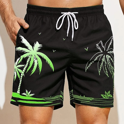 Herren Kokospalme Grafikdrucke Badeshorts Boardshorts Badehosen Mittlere Taille Hawaiianisch Boho Lässig Täglich Ferien Kordelzug mit Mesh-Futter Elastischer Bund Designer Bekleidung Image