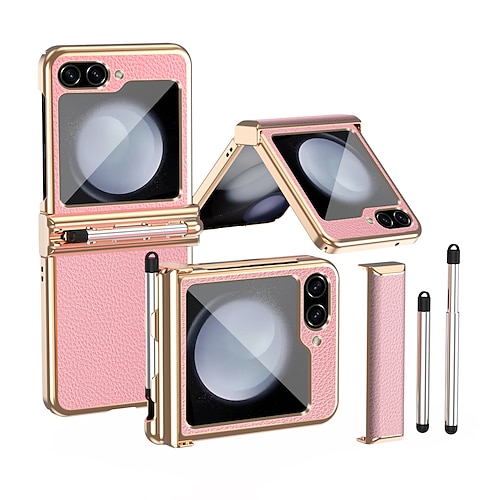 Handy Hülle Handyhüllen Für Samsung Galaxy Z Flip 5 Z Flip 4 Z Flip 3 Seitenschutz Leder Tragbar Automatisches Schlafen / Aufwachen Stoßfest Glitzernd PC PU-Leder Image