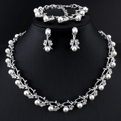 Kettenarmband, zweiteiliger Anzug aus Legierung, 1 Halskette, 1 Armband, Ohrringe, stilvolles, schlichtes, klassisches Schmuckset für Damen für Party, Hochzeit, Verlobung / Creolen / Brautschmucksets Image