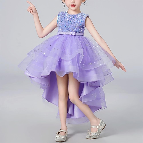 Blumenmädchenkleid Mädchen Kleid Party Kleid Leistung Hochzeit Party Elegant Prinzessin Pailletten Gitter Pailletten Ärmellos Rundhalsausschnitt Weiß Rote 3-13 Jahre Image