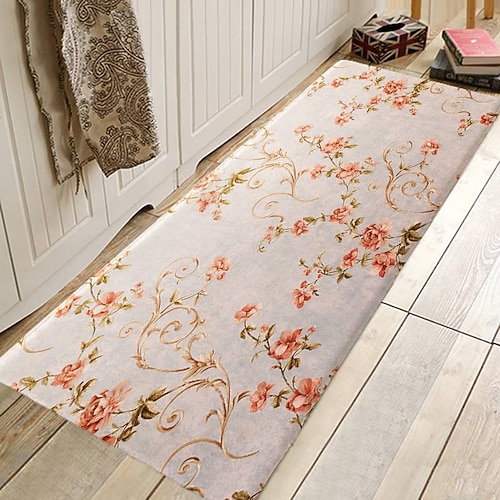 Blumenpflanzen-Bereichsteppich, Küchenmatte, rutschfeste, ölbeständige Bodenmatte, Teppich für drinnen und draußen, Schlafzimmer-Dekoration, Badezimmermatte, Eingangsteppich, Türmatte Image