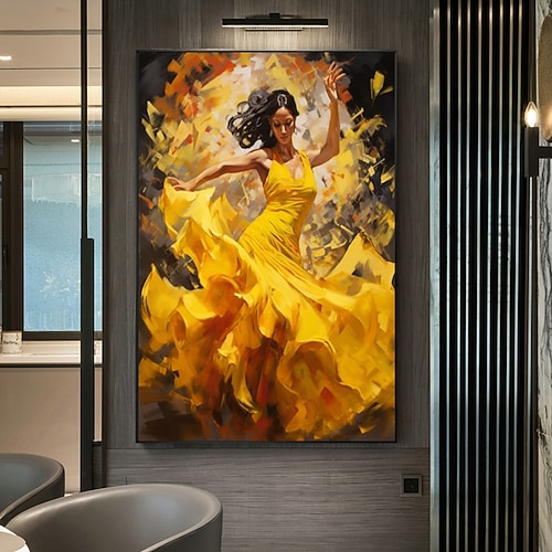 100 % handgemaltes modernes Ölgemälde, Figurenkunst, spanischer Flamenco-Tanz, Leinwandgemälde, Wandkunstbilder für Wohnzimmer (kein Rahmen) Image
