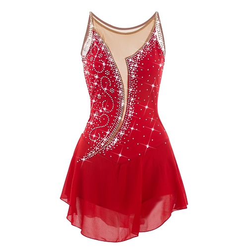 Eiskunstlaufkleid Damen Mädchen Eislaufen Kleider Weiß Gelb Rosa Asymmetrischer Saum Gitter Spandex Hochelastisch Praxis Professionell Wettbewerb Eiskunstlaufkleidung Anatomisches Design Klassisch Image