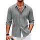 Herren Hemd leinenhemd Hemd aus Baumwollleinen Guayabera Hemd Lässiges Hemd Sommerhemd Schwarz Weiß Marineblau Langarm Glatt Kargen Frühling Sommer Casual Täglich Bekleidung