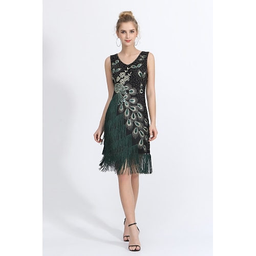 Latein-Tanz Tanzbekleidung Kleid Perlenstickerei Quaste Pailletten Damen Leistung Party Ärmellos Normal Polyester Image