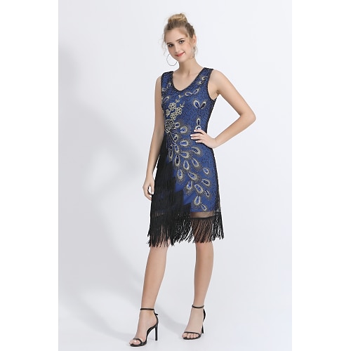 Latein-Tanz Tanzbekleidung Kleid Perlenstickerei Quaste Pailletten Damen Leistung Party Ärmellos Normal Polyester Image