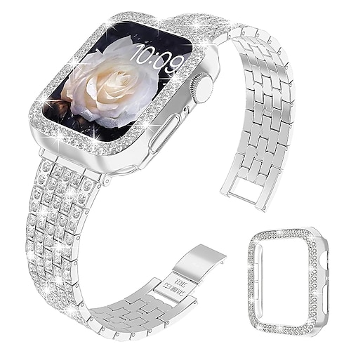 Schmuck Armband Kompatibel mit Apple Watch Armband 38mm 40mm 41mm 42mm 44mm 45mm 49mm mit Fall Damen Bling-Diamant Edelstahl Strass Ersatzarmband für iwatch Ultra 2 Series 9 8 7 SE 6 5 4 3 2 1 Image