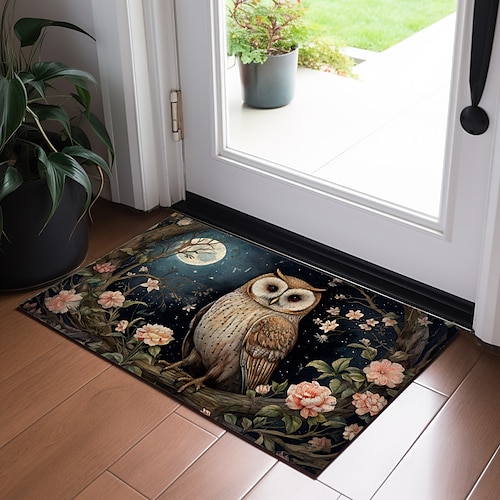 Florale Eulen-Fußmatte, Fußmatten, waschbare Teppiche, Küchenmatte, rutschfester, ölbeständiger Boho-Teppich, Innen- und Außenmatte, Schlafzimmer-Dekor, Badezimmermatte, Eingangsteppich Image