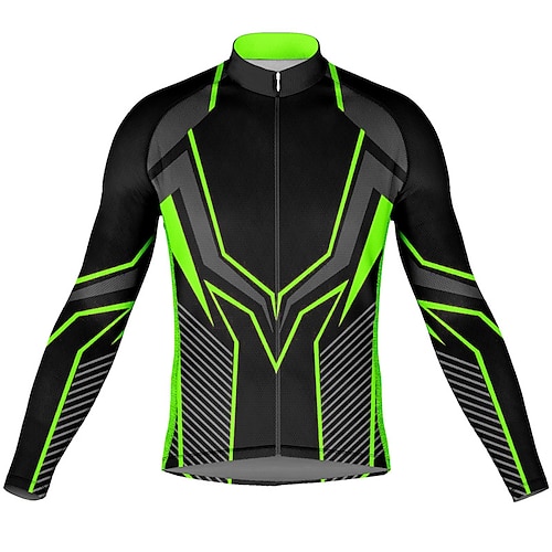 Herren Radtrikot Grafik Geometrisch Langarm Fahhrad Oberteil mit 3 Gesäßtaschen Mountainbike MTB Straßenradsport Schnelltrocknend Reflektierende Streifen Rückentasche Feuchtigkeitsableitend Sport Image