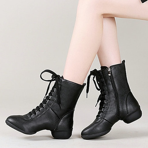 schwarze Tanzstiefel für Damen mit Schnürung und seitlichem Reißverschluss für Auftritt und Training