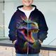 Jungen 3D-Dinosaurier-Kapuzenpullover-Mantel, Oberbekleidung, langärmelig, 3D-Druck, Herbst-Winter-Mode, Streetwear, cooles Polyester, Kinder 3–12 Jahre, draußen, lässig, täglich, normale Passform