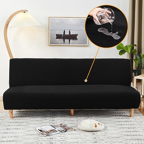 wasserabweisender Sofabezug fürs Bett, 1-teilig, dehnbar, burgunderfarben, Sofabezug ohne Armlehnen, weicher Möbelschutz mit elastischer Unterseite für Kinder, Spandex-Jacquard, kleine Karos Image