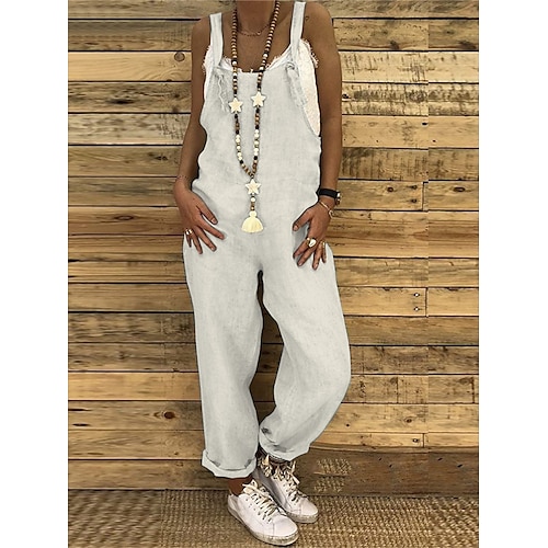 Damen Normal Latzhose Strassenmode Feste Farbe Ärmellos Quadratischer Ausschnitt Tasche Urlaub Täglich Regular Fit Schwarz Wein Blau Sommer Image