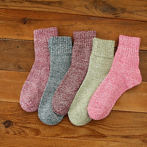 Damen Crew Socken Heim Täglich Feste Farbe Elasthan Acrylfasern Einfach Brautkleider schlicht warm halten Bequem 5 Paare Image