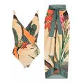 2 pcs Bademode Cover-Up Badeanzüge Retro Vintage 1980er Damen Blumen Polyester Grün Rock Einteiliger Badeanzug