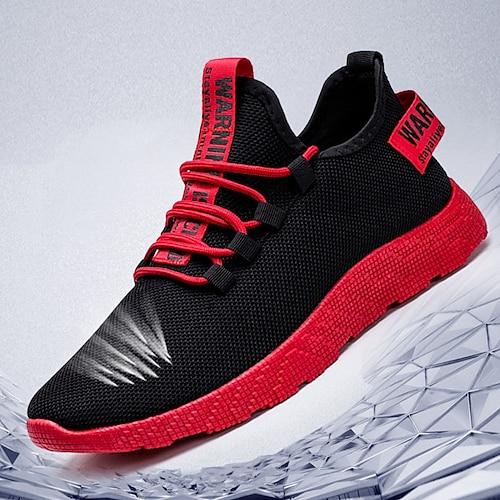 Herren Sneaker Sportlicher Look Flyknit Schuhe Laufen Spaziergang Sportlich Lässig Outdoor Täglich Netz Bequem Rutschfest Atmungsaktiv Schnürung Schwarz Gelb Rote Farbblock Sommer Frühling