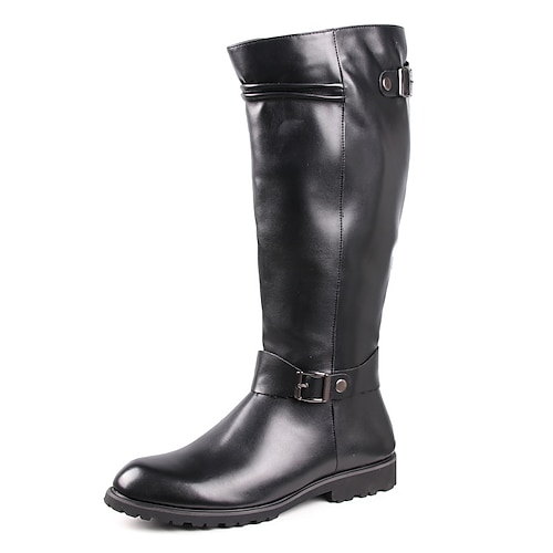 braune kniehohe Reitstiefel für Herren – Kunstleder mit Schnallendetail und Reißverschluss für den lässigen und Reitstil Image